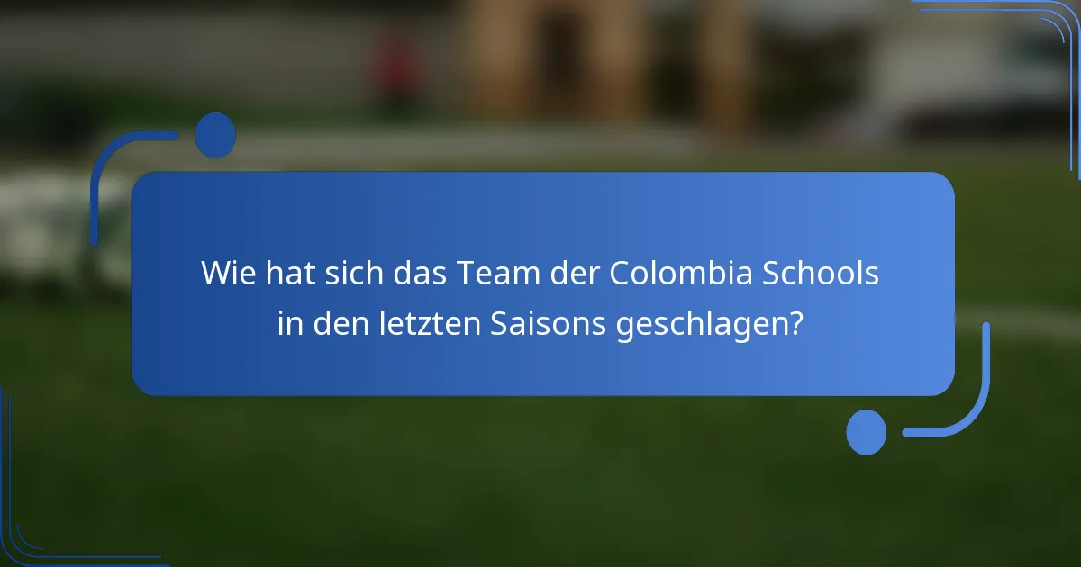 Wie hat sich das Team der Colombia Schools in den letzten Saisons geschlagen?
